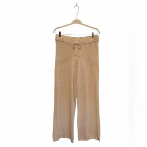 Pact Beachside Knit Pants Organic Cotton Linen Blend Beige Mesh Wide Leg Sz L